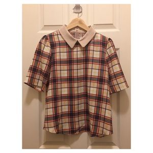 CHECK PRINT BLOUSE WITH NEON POP COLOR